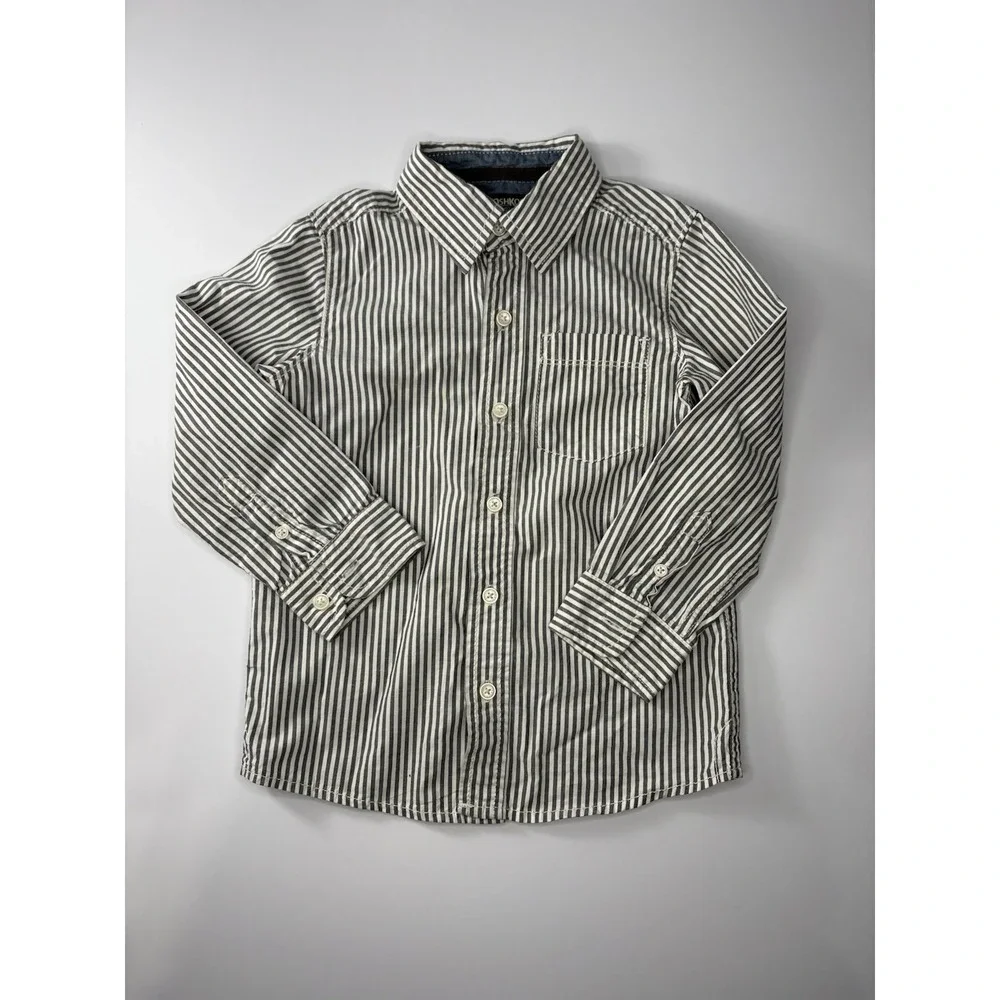Oshkosh Bgosh Boys Size 5 Striped Button Down Shirt 100% Cotton Long Sleeve
